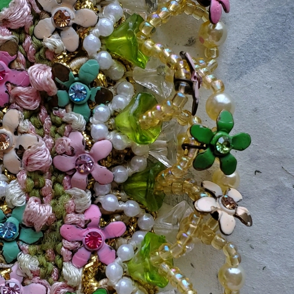 Vintage Estate Michal Negrin Floral Fabric Bracelet Victorian - Picture 7 of 16